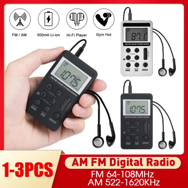 Radio 13pcs am fm portable mini radio 2 bande stéréo récepteur numérique radio radio radio radios de batterie avec casque 3,5 mm longe