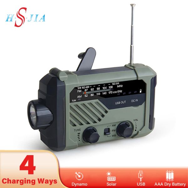 Radio Portable à manivelle AM FM NOAA, lampe de lecture d'urgence 3 en 1, lampe de poche, charge solaire, antenne télescopique, nouveauté 2023