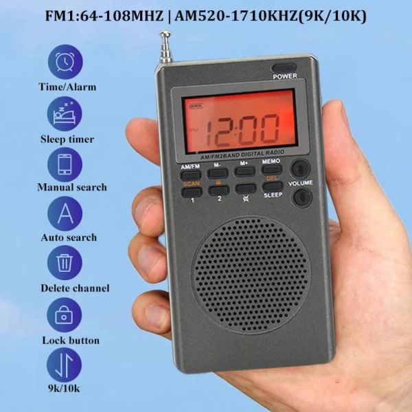 Radio AM FM Portable Radio Personal Backlight Pantalla HD Pantalla de bolsillo Transistor Contador Radio Contador Temporizador de sueño Temporizador Operado