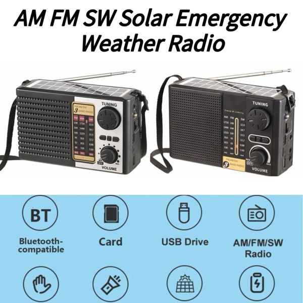 Radio AM FM SW Emergency Radio Battery Solar Weather Radio Radio LED Lampe de poche Emergency Torch Radio multi-groupe pour le camping en plein air