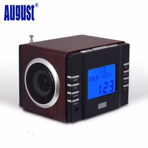 Radio August Mb300b Mini receptor de radio reloj Fm de madera y sistema estéreo Mp3 con lector de tarjetas/entrada auxiliar USB/2 altavoces Hifi de 3w