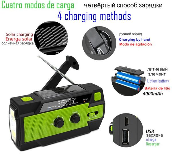 Radio Badidear multifunción Am/fm/noaa 4000mah Radio Solar Usb generador de mano linterna de emergencia Sensor de movimiento luz alarma Sos