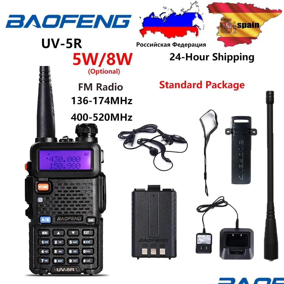 Radio Baofeng Uv5R 5W Walkie Talkie Uv 5R 8W Ham Fm Vhf Uhf met oortelefoon 1800Mah Batterij Drop Delivery Elektronica Telecommunicatie Otsbt