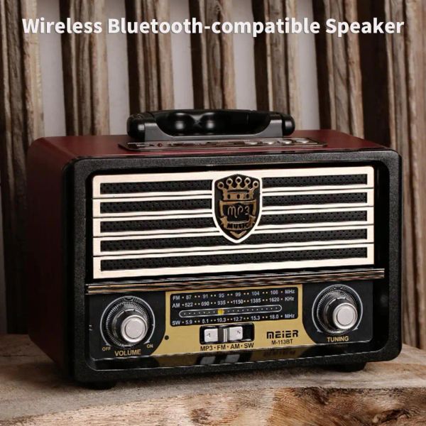Radio Caixa de Bluetohigh Fidelity Loudspeaker FM Radio Wood Retro Retro Bluetooth compatible Subwoofer Wireless Box pour extérieur
