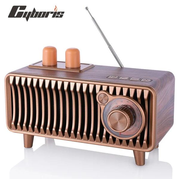 Radio CyborisT7 20W Retro Bluetooth Radio con altavoz Madera de nogal Vintage Rotary FM Radio Altavoces duales Estéreo Soporte USB/TF/AUX Player