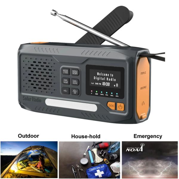 Radio DAB/FM Bluetooth Radio Receptor de radio solar portátil Radio de emergencia Dinamo de manivela Radio exterior con linterna LED/SOS