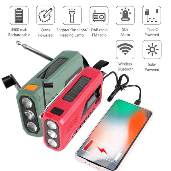 Radio DAB / NOAA FM / AM / WB BLUETOOTH Radio Radio Portable Hand Crank Radio USB Power Power Bank Radio Radio LED Lampe de poche SOS