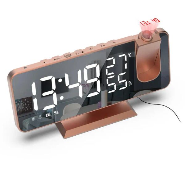 Radio Digital Alarm Allow Radio Timer Projection Snooze Horloges LED Température météo Température du bureau Date de temps Afficher la prise de charge USB