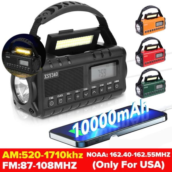 Radio Emergency Radio Solar Hand Crank Radio 10000 / 5000mAh Portable AM / FM / NOAA Météo Radio avec une fonction de lampe de poche LED de banque d'alimentation