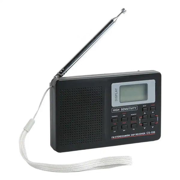 Radio FM/AM/SW Mini radio portable numérique pleine bande avec fonction de mémoire de réveil, touches de rétroéclairage à faible perte pour la maison et l'extérieur