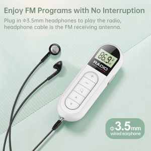 Radio Radio FM Pantalla LCD retroiluminada Radio pequeña con auriculares de 3,5 mm Radio Walkman personal Mini radio con clip de bolsillo para caminar y trotar