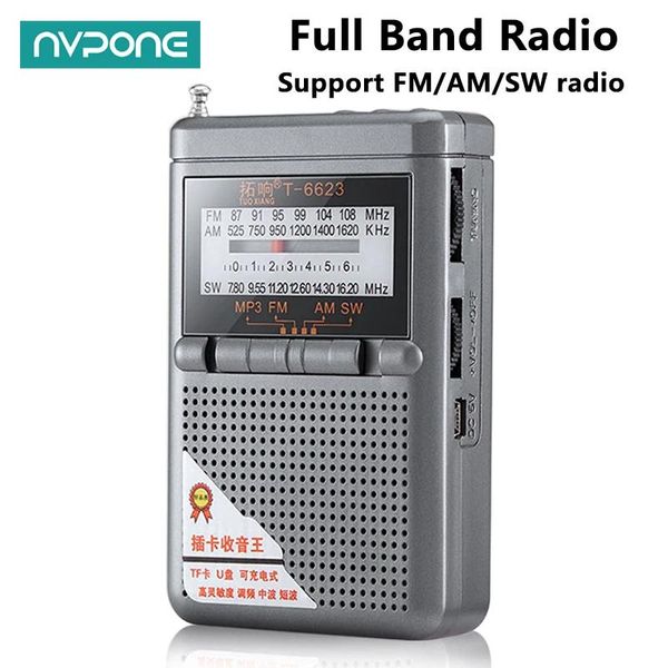 Radio Radio pleine bande FM AM SW bande mondiale Mini Radio avec Support d'affichage LED carte TF prise casque récepteur Radio universel