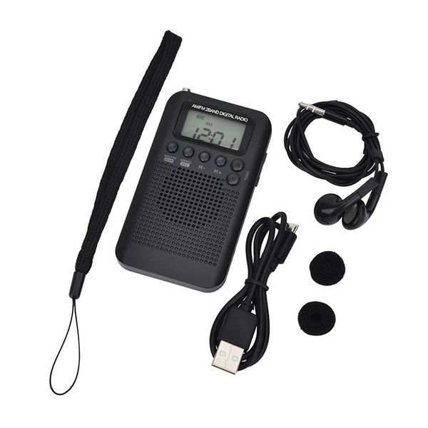 Radio HRD104 Mini Radio Portátil Antena Estéreo Radio Sintonización Digital Pantalla LCD Radio FM AM Bolsillo con Conductor Altavoz Recargable