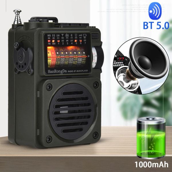Radio HRD700 portable Bluetooth Radio Music Player FM Band Band Broadcast Receiver TF Card Playback Radio avec antenne rétractable