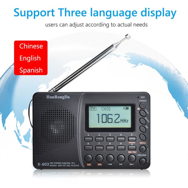 Radio K603 FM/SW/AM Radio multifonctionnelle Radio numérique multi-bandes lecteur MP3 stéréo haut-parleur à écran LCD 230701