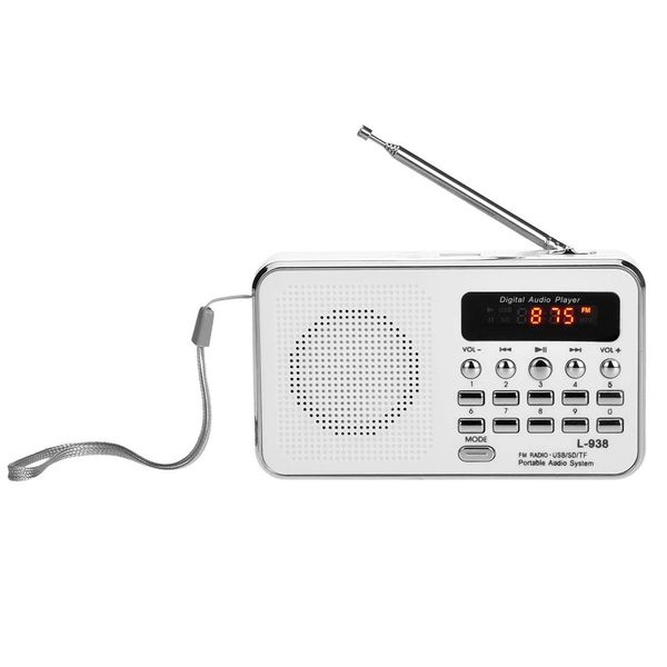 Radio L938 Mini FM Radio Digital Portable 3W Stéréo haut-parleur MP3 Player audio w / 1,5 pouce Écran d'affichage Prise en charge de la carte USB Drive AUX TF
