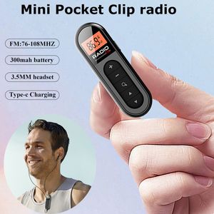 Radio Mini Pocket FM Draagbare 76108MHZ Ontvanger met Backlight LCD Display Bedrade 35mm Hoofdtelefoon Ondersteuning Typec Opladen 230801