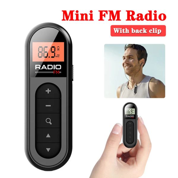 Radio Mini bolsillo FM Radio 76108MHZ receptor de Radio portátil recargable con pantalla LCD retroiluminada recepción de auriculares de 3,5mm