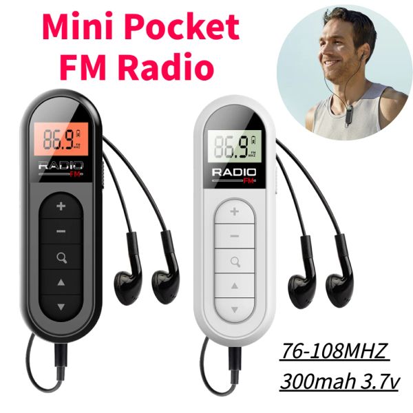 Radio Mini Poche FM Radio Récepteur Radio Portable Rechargeable 3,5 Mm Prise Casque Clip Petite Radio pour Conférence Tour Guide Course