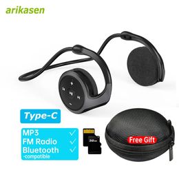 Radio mp3 -speler FM Radio Wireless Headphones 3 in 1 Typec Bluetooth -headsets TF -kaart op oor comfortabele draadloze oortelefoons met microfoon