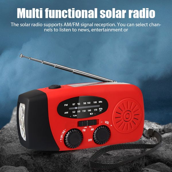 Radio Multifonctionnel Solaire Manivelle FM AM WB NOAA Météo 1000mAh USB Charge Urgence LED Lampe de Poche Power Bank 230801