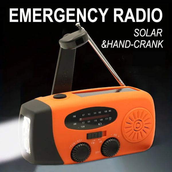 Radio Multifonctionnel Solar Hand Crank Radio FM AM WB NOAA Météo Radio 2000MAH USB Charge d'urgence LED Interdiction de puissance de lampe de poche