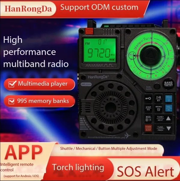 Radio New HRDA320 Graphite Gray Aviation Band Radio Éclairage extérieur Emergency Radio Bluetooth TF Card Play