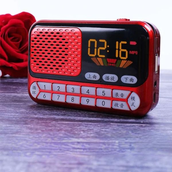Radio Nuevo Mini Bluetooth Audio Receptor de Radio Fm con Reloj Soporte de Ciclo único Tarjeta TF/U Disco Altavoz Mp3 Reproductor de música portátil