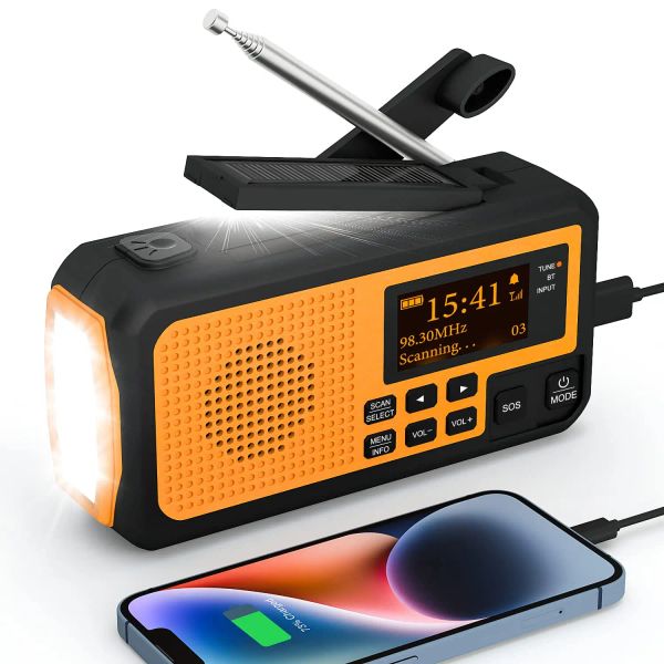 Radio New Multifonctional Emergency FM AM Radio Bluetooth haut-parleurs 5000mAh Powerban Dab + Radio Hand Crank Solar USB Charge