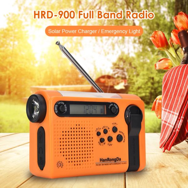 Radio portátil Hrd900 para prevención de desastres, alarma de emergencia, linterna Led, banda completa, carga de teléfono móvil, Radio de carga Solar