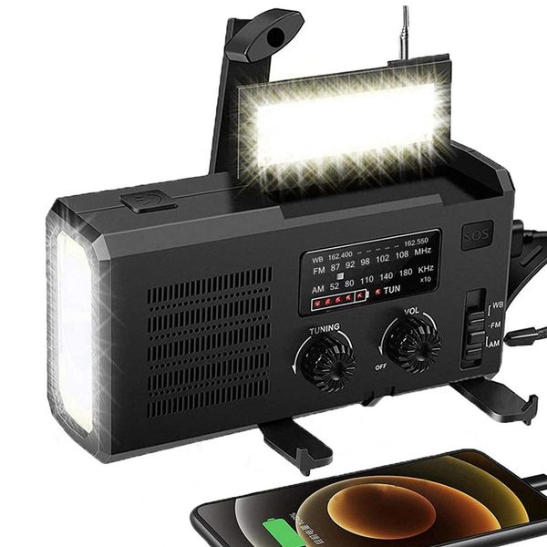 Radio la plus récente énergie solaire d'urgence manivelle Dynamo liquidation 4000 mah chargeur de téléphone banque Sos Am/fm/noaa météo poche lampe de poche Radio