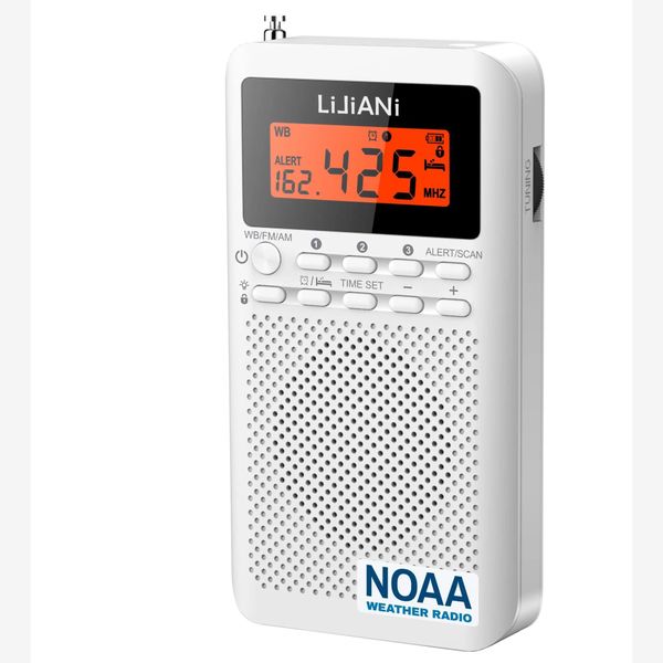 Radio NOAA Radio meteorológica Banda AM/FM Radio portátil con pilas con pantalla LCD Reloj despertador digital Temporizador de sueño, versión solo para EE. UU.