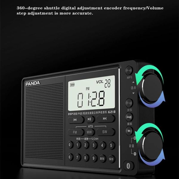 Radio Panda 6218 Radio de banda completa Fm/mw/sw altavoz portátil Bluetooth Semiconductor alta sensibilidad transmisión multifunción tarjeta Tf