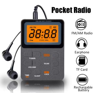 Radio Pocket AM/FM Radio Portable LCD Display Radio Receiver Mini Mp3 -speler met oortelefoon Universal Walkman Support TF Card Play