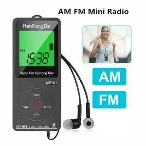 Radio Portátil AM FM Mini Radio Pantalla LED con Podómetro Auriculares Sintonización Digital Radio Deportiva para Correr Caminar Radio de Bolsillo