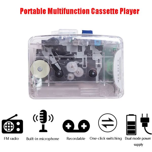 Radio Portable Cassette Player Couleur Transparent boîtier Retro Cassette Player Fashion Radio Prise en charge l'enregistrement HD à double alimentation