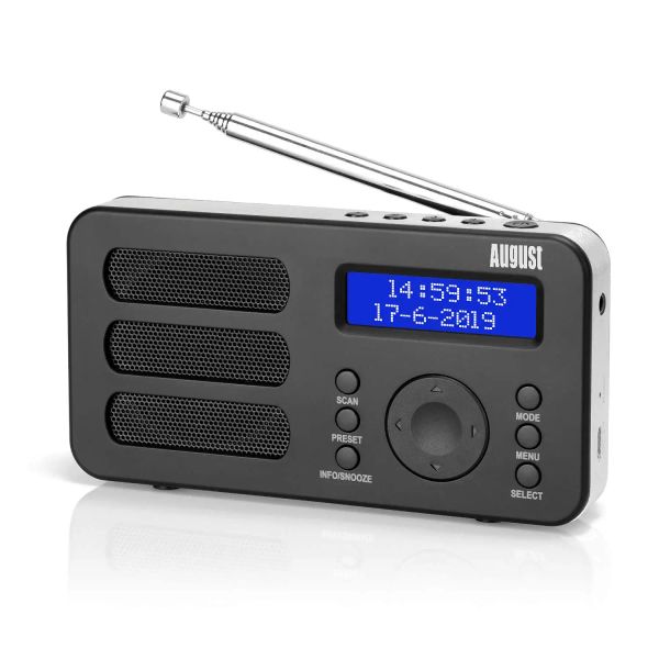 Radio Radio numérique portable August MB225 DAB/DAB +/FM Fonction RDS Double alarme Stéréo/Mono Haut-parleur Batterie rechargeable avec LCD