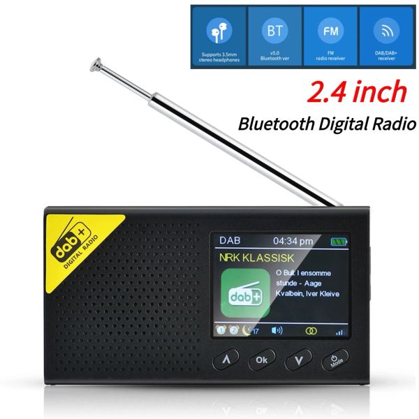 Radio portable numérique radio bluetoothcompatible 5.0 portable stéréo dab fm récepteur audio de diffusion de diffusion de 2,4 pouces écran LCD