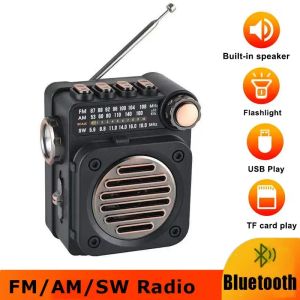 Radio Portable FM Radio Mini Pocket FM AM SW Radio's ontvanger ingebouwde luidspreker Wireless Bluetooth 5.0 Music Player met LED -zaklamp