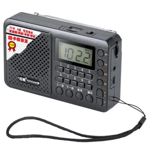 Radio Portable Band Full Full Radio FM / AM / SW Récepteur Stéréo haut-parleur TF / USB Music Player avec affichage LED / Prise en charge de la prise 3,5 mm Handsfree