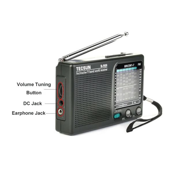 Radio Portable Radio Tecsun R909 Portable 5251610 KHz Conveniente Radio 17 9 bandas Receptor de banda mundial 2023 RETRO Pocket Radio FM