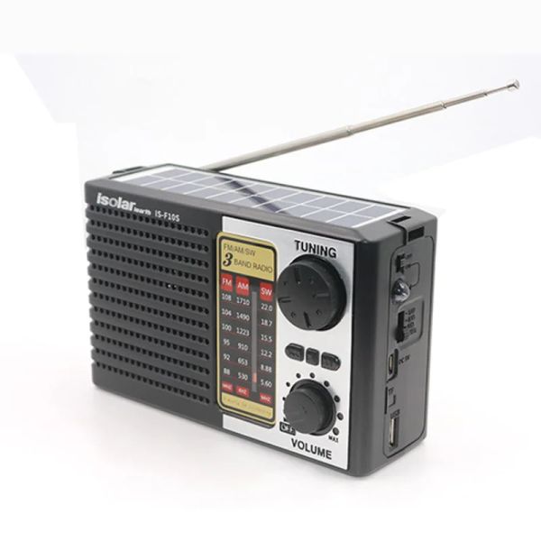 Radio portátil recargable para exteriores, Panel Solar con carga Usb, reproductor de música Tf, Fm, Am Sw, Radio de 3 bandas con altavoz BT y luz LED