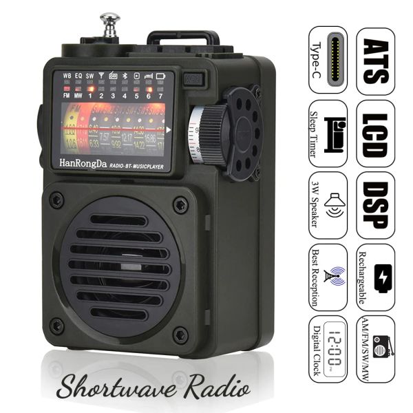 Radio Portable Shortwave Radio HRD700 Bluetooth Music Player FM / AM / SW / WB Full Band Broadcast Reception Support TF Card Playback