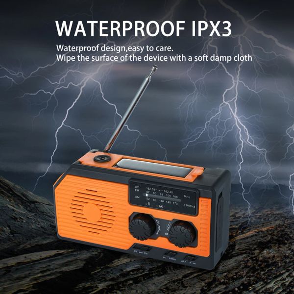 Radio Portable Solar Power Hand Crank Radio AM / FM / WB NOAA Météo LED Power Power Bank pour le camping en plein air Randonnée Solar Radio