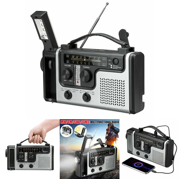 Radio Portable à manivelle à énergie solaire Am Fm Sw1 Sw2 Radio multibande avec lampe de poche LED lampe de lecture Radio d'urgence extérieure