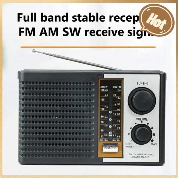 Radio portable à transistors AM FM avec prise casque, radio complète à 5 bandes avec la meilleure réception AM/FM/TV/SW1/SW2 pour les personnes âgées et la maison