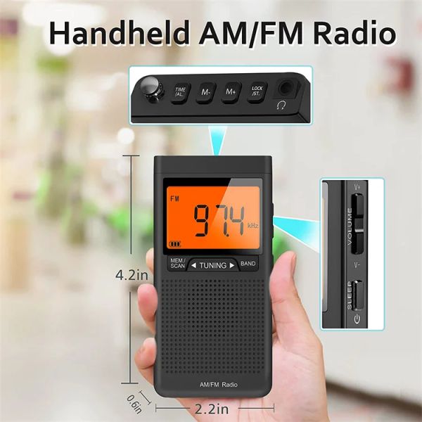 Profesión de radio dsp chip mini radio al aire libre Sport Pocket Am FM LED LED PORTATIVO Reloj Radio Walkman Radio para un regalo de ancianos