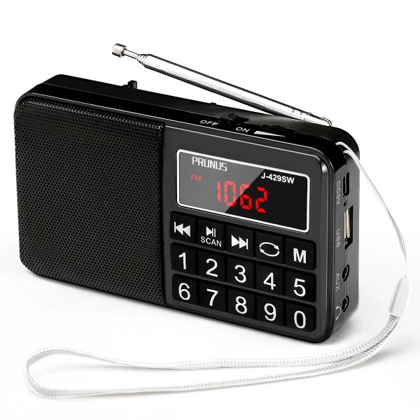 Radio Prunus J429 Digital Portable Radio Am SW Super Bass Stéréo FM Radio haut-parleur TF USB AUX Lock Button Rechargeable Battery