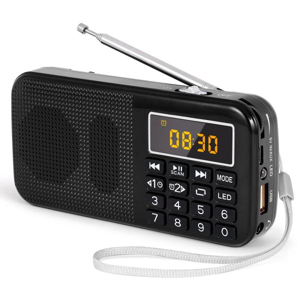 Radio Prunus J725 Radio FM Portable Radio Digital Radio Recargable Radio USB/SD/TF/Aux Player Flashlight Clock LED LED LED