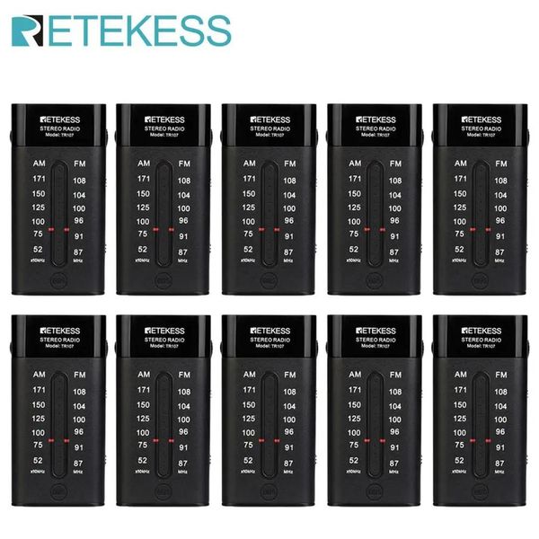 Radio Retekess Tr107 10 pièces Mini Radio de poche Portable Fm Am pointeur réglage stéréo Support Bbs Mega Bass avec écouteurs pour marche jogging salle de sport